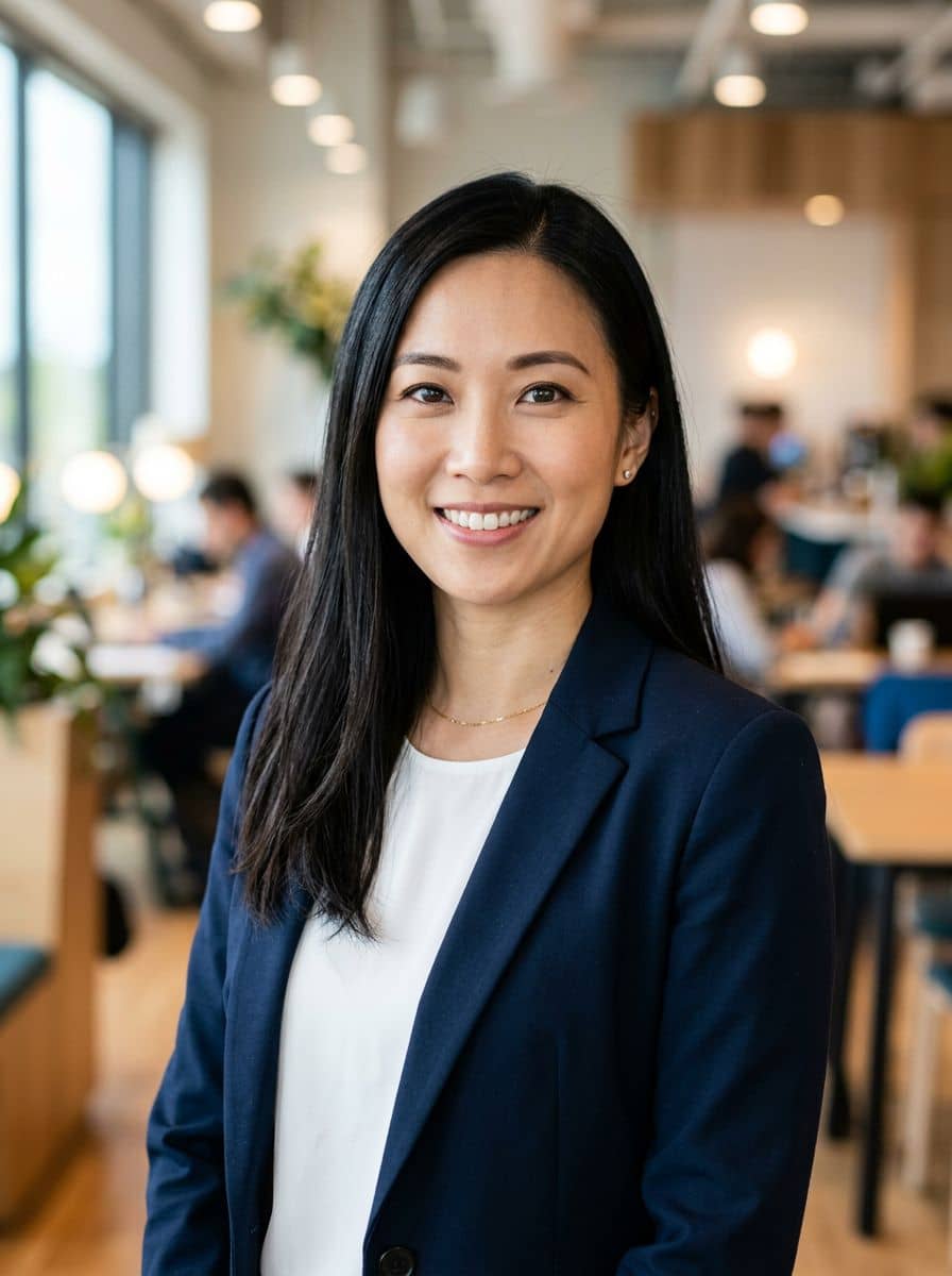 Navy Blazer Blouse - Coworking - woman business headshot