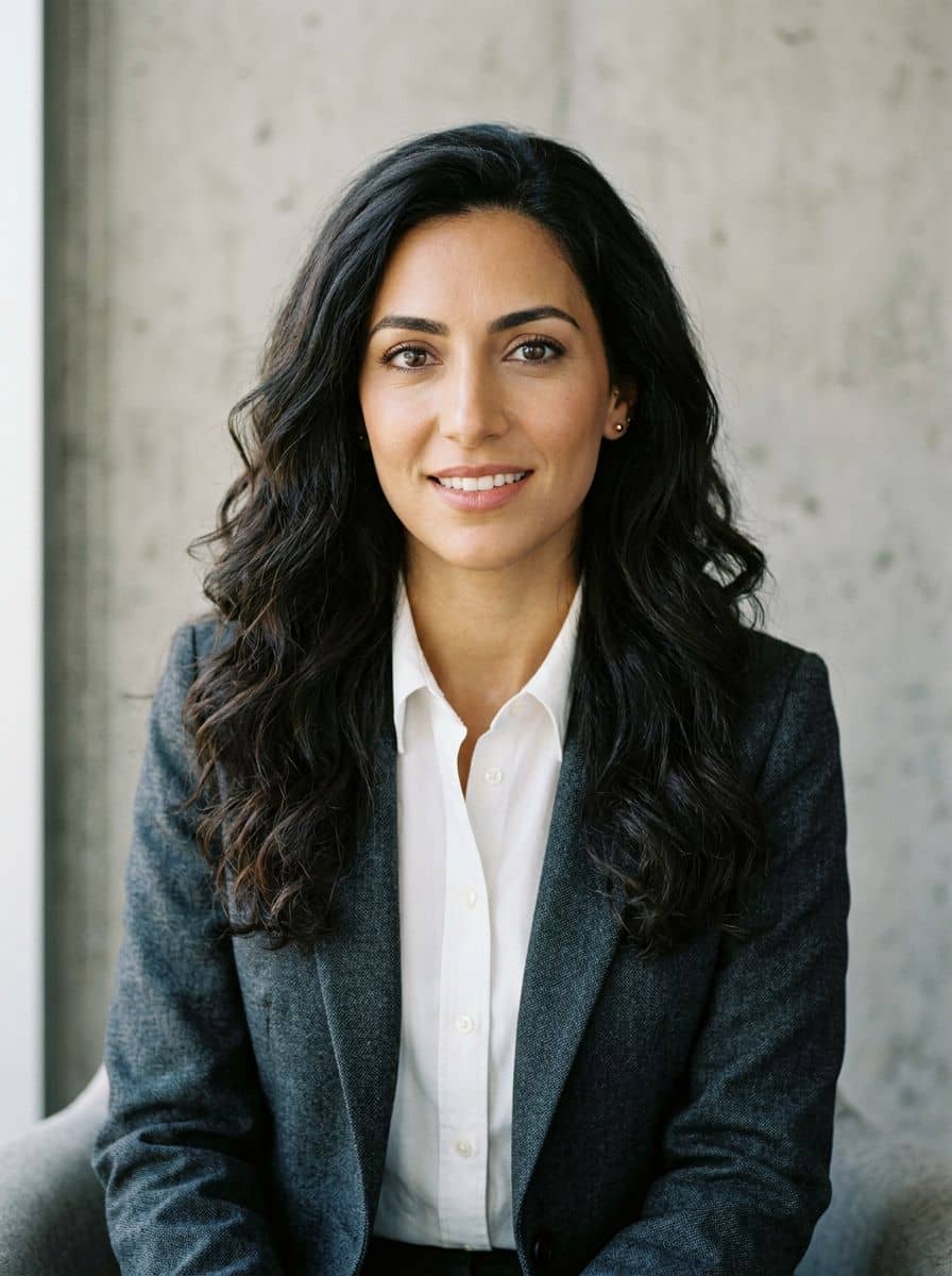 Charcoal Suit - Concrete Wall - woman business headshot