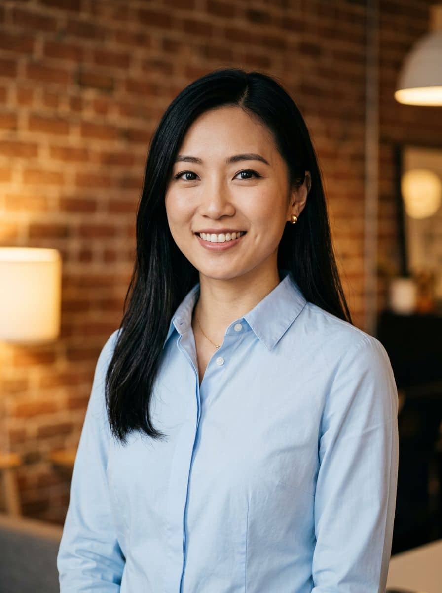 Light Blue Shirt - Brick Wall - woman business headshot
