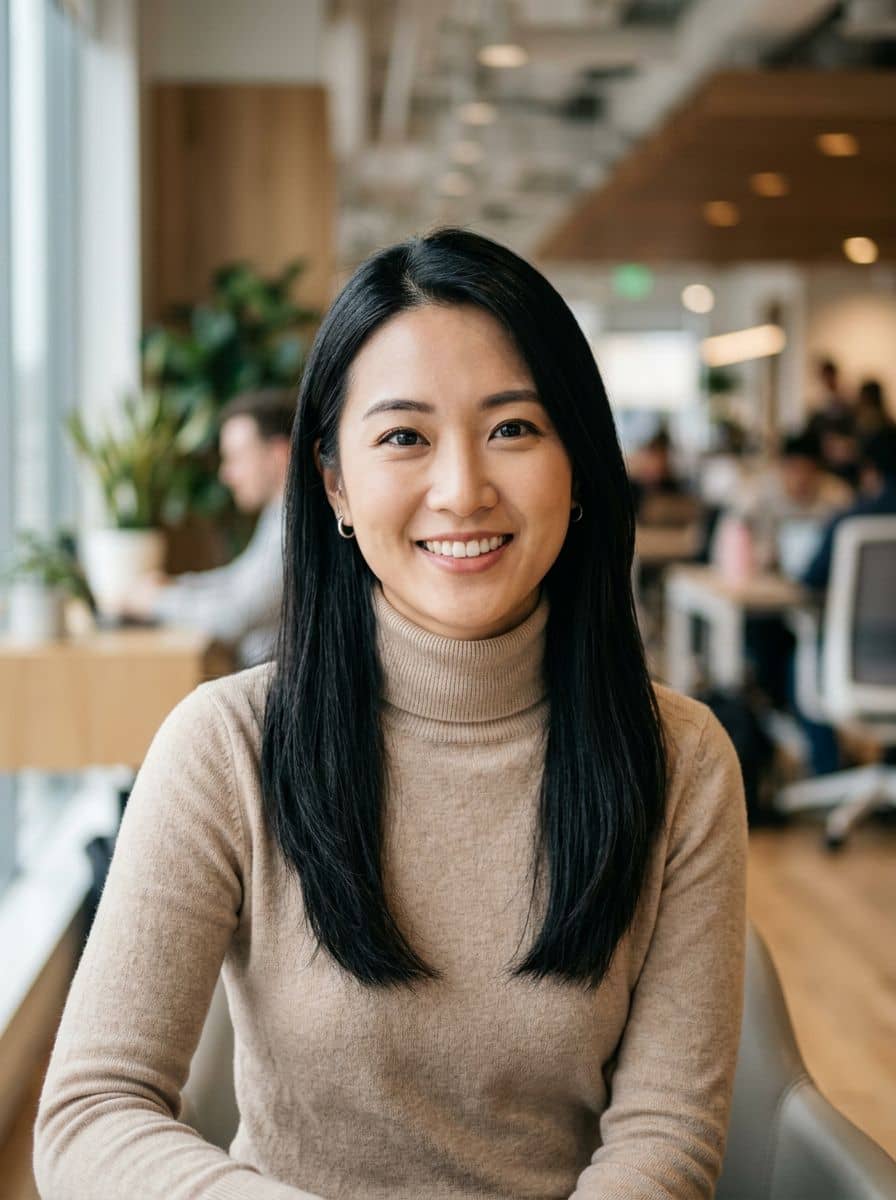 Beige Turtleneck - Coworking - woman business headshot