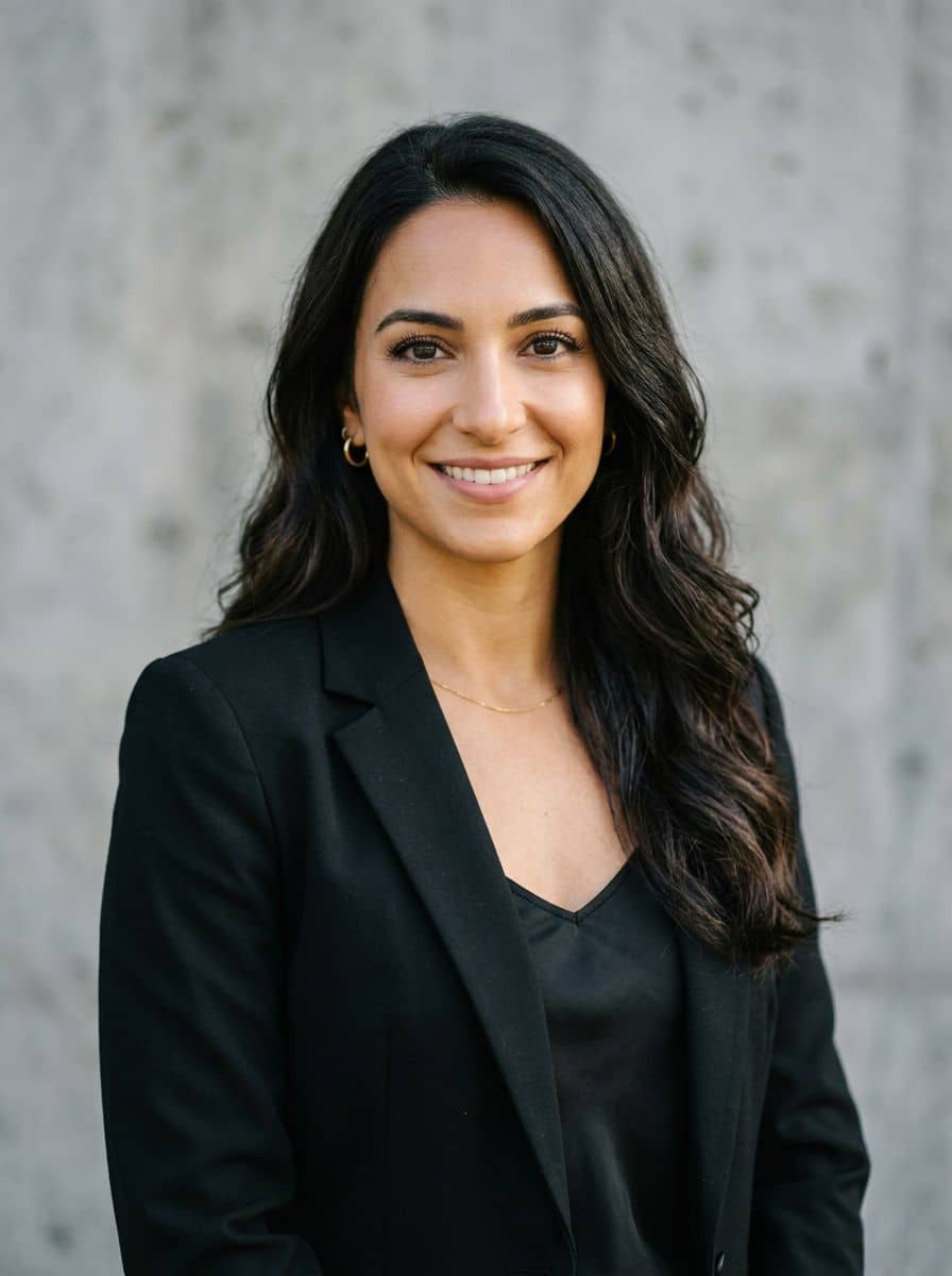 Black Blazer Silk - Concrete Wall - woman business headshot
