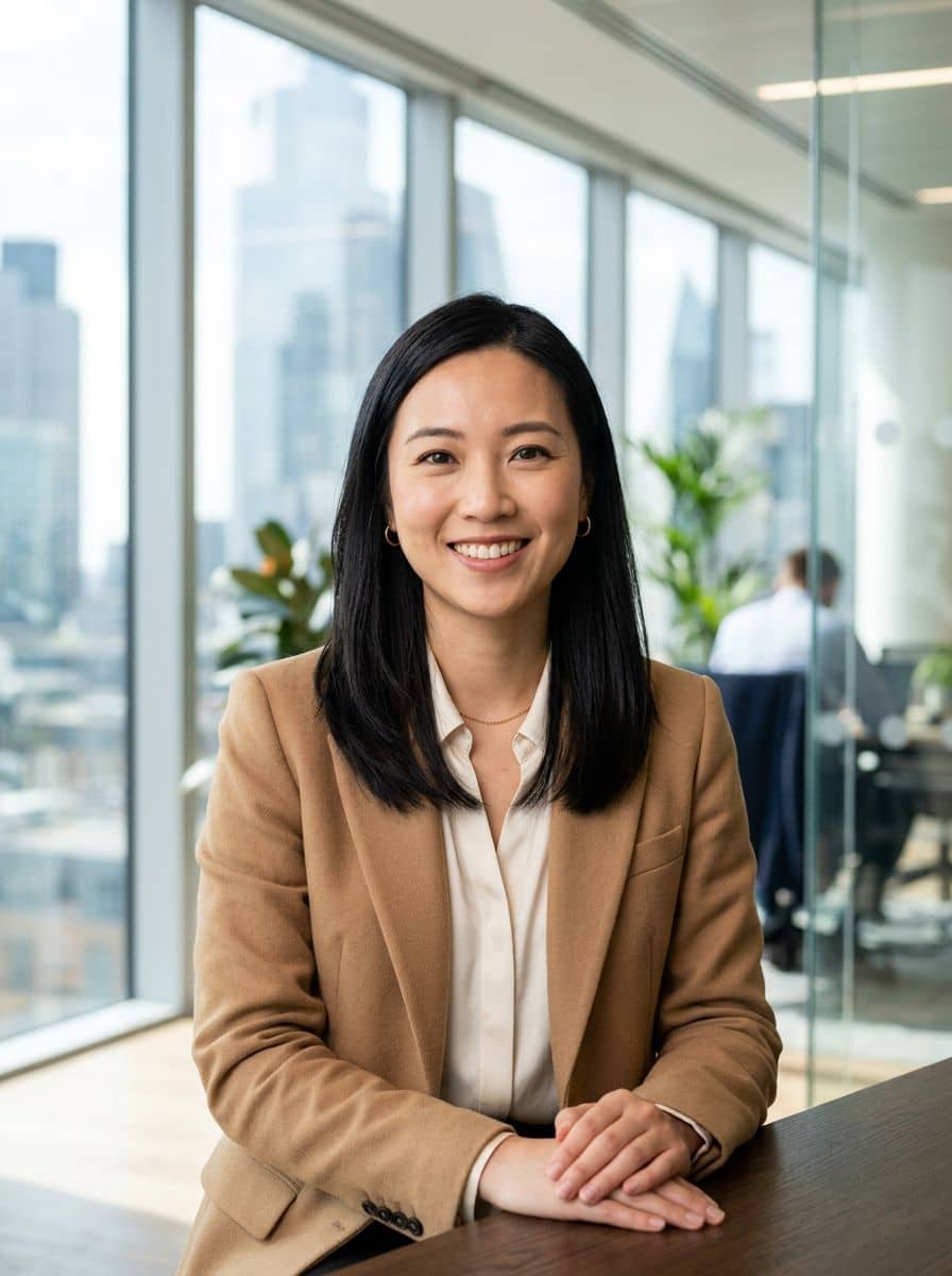 Camel Blazer Cream - Office Glass - woman business headshot