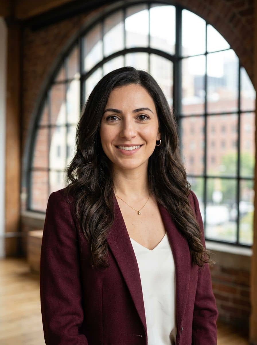 Burgundy Blazer - Loft Arched - woman business headshot