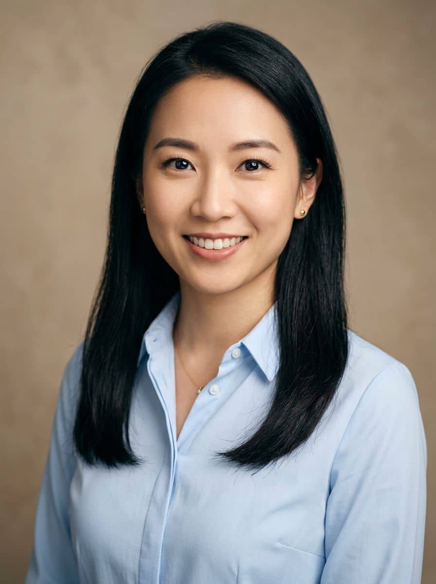 Light Blue Shirt - Studio Warm Beige - woman business headshot