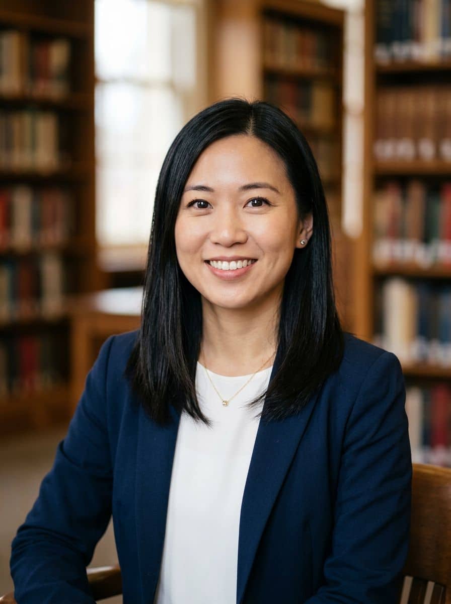 Navy Blazer Blouse - Library - woman business headshot