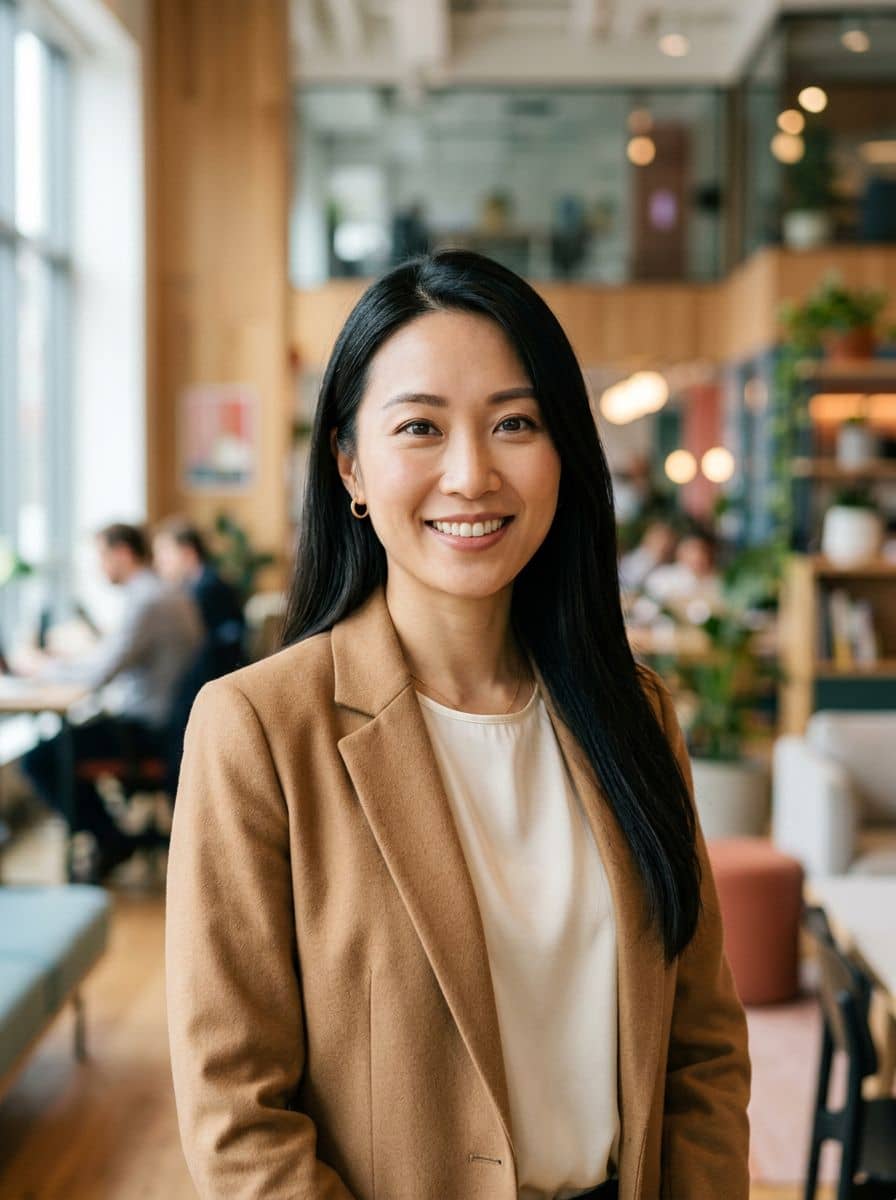 Camel Blazer Cream - Coworking - woman business headshot