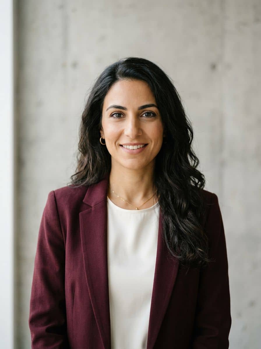 Burgundy Blazer - Concrete Wall - woman business headshot