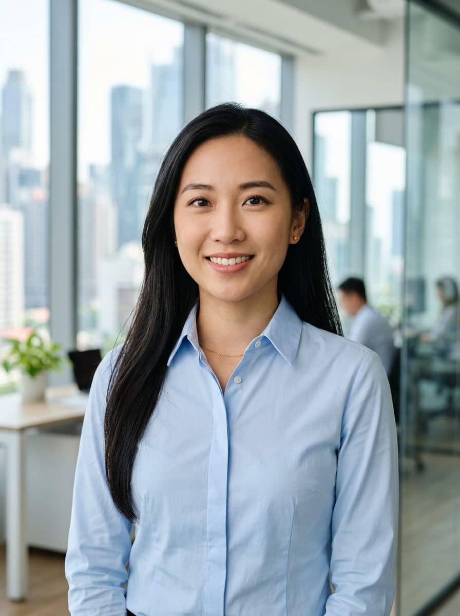 Light Blue Shirt - Office Glass - woman business headshot
