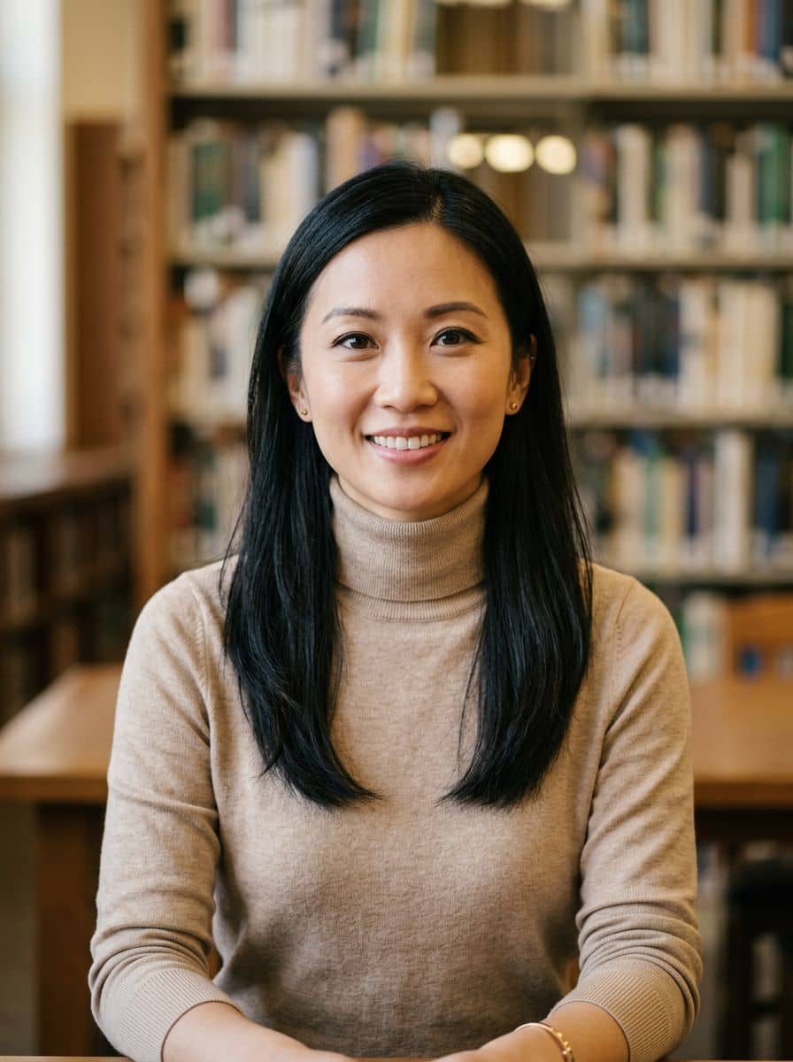 Beige Turtleneck - Library - woman business headshot