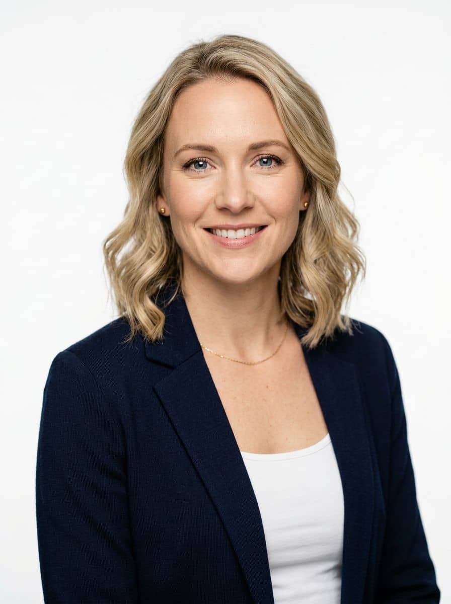 Navy Knit Blazer - Studio Pure White - woman business headshot