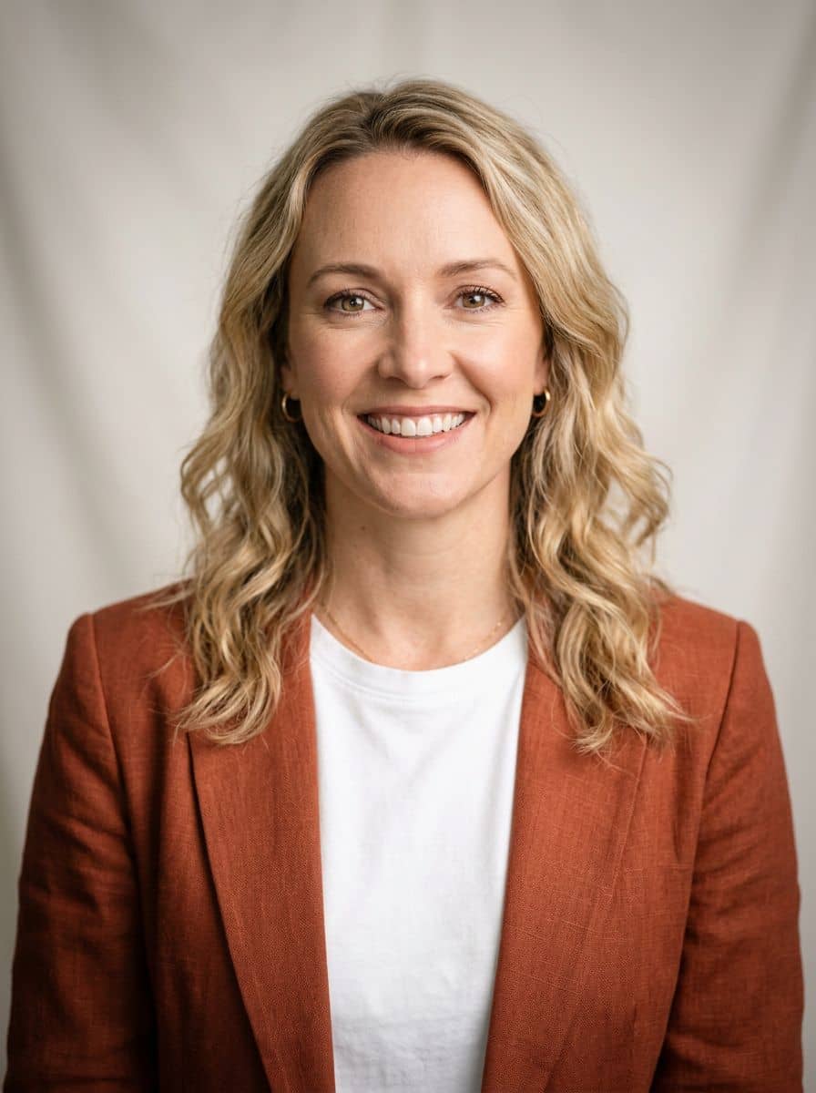 Rust Blazer White - Studio Soft White - woman business headshot