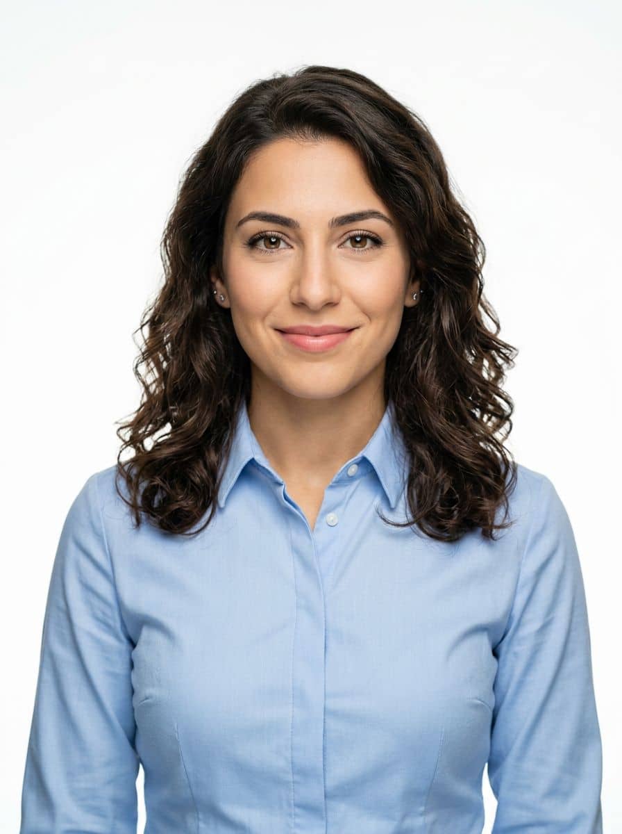Powder Blue Shirt - Studio Pure White - woman business headshot
