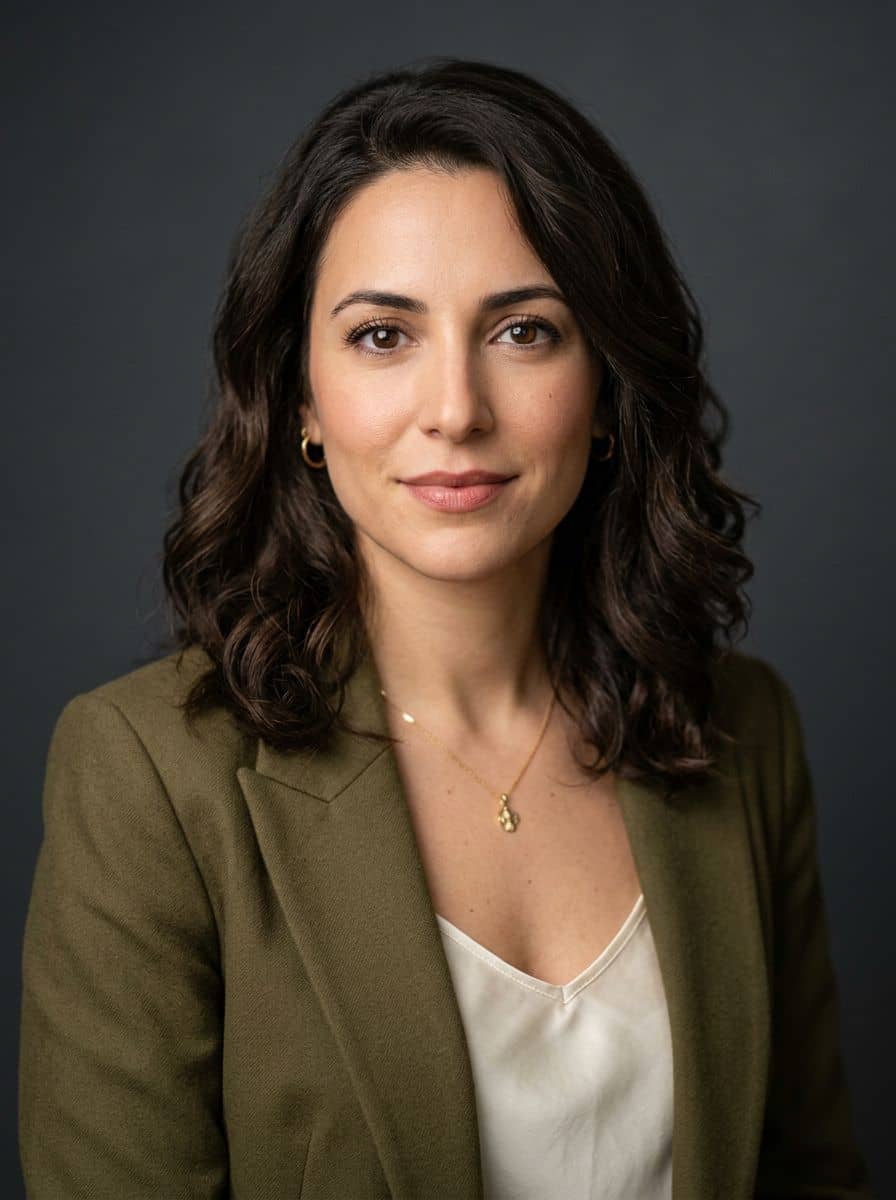 Olive Blazer Cream - Studio Dark Grey - woman business headshot