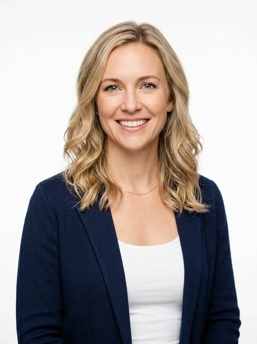 Navy Knit Blazer - Studio Pure White - woman business headshot
