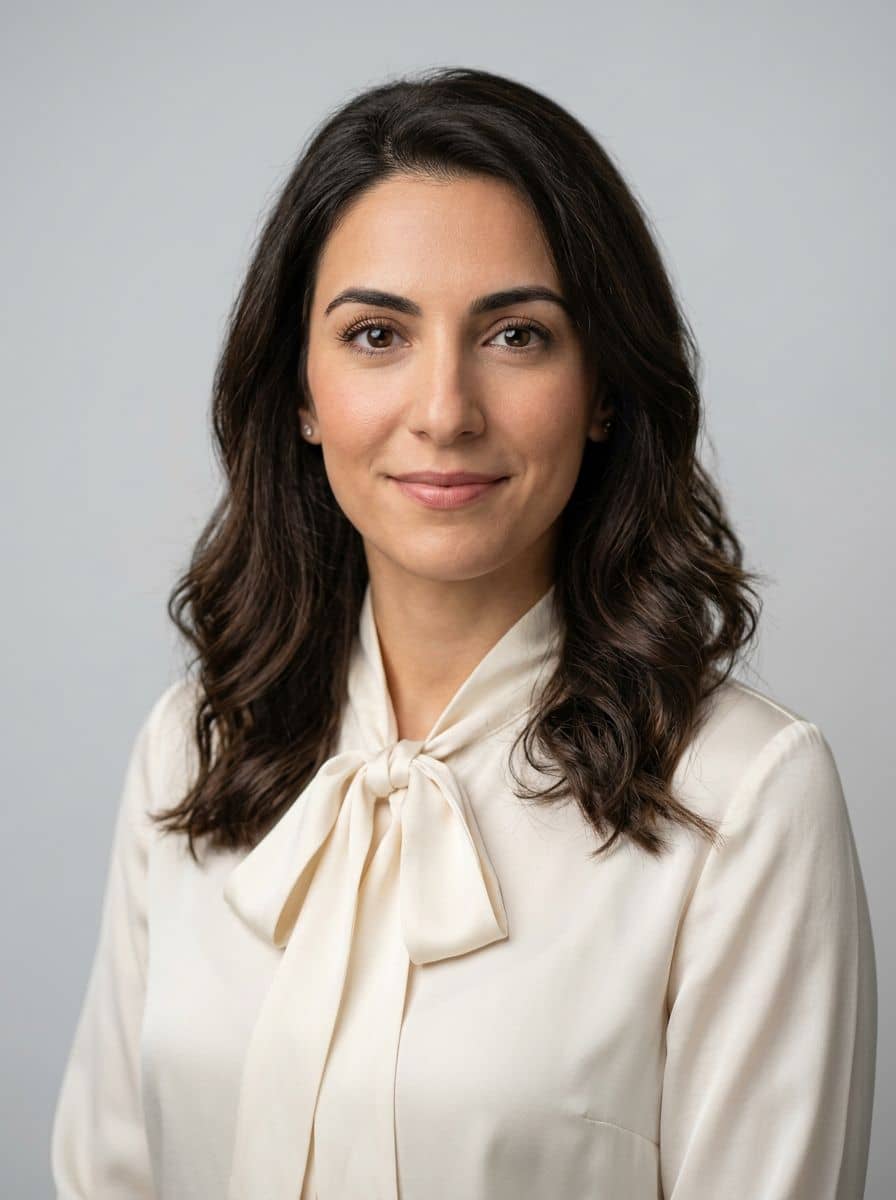 Cream Blouse Bow - Studio Bright Grey - woman business headshot