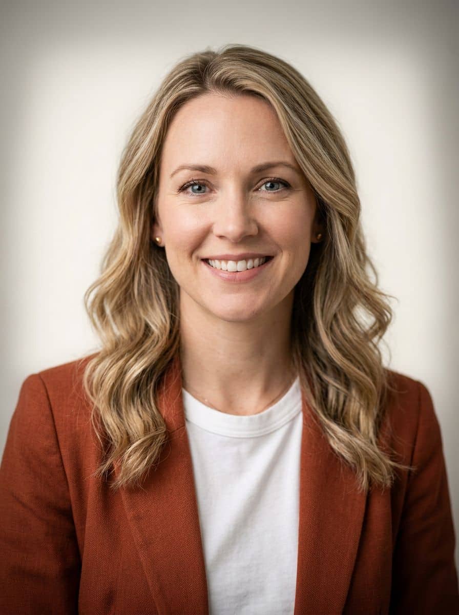 Rust Blazer White - Studio Soft White - woman business headshot