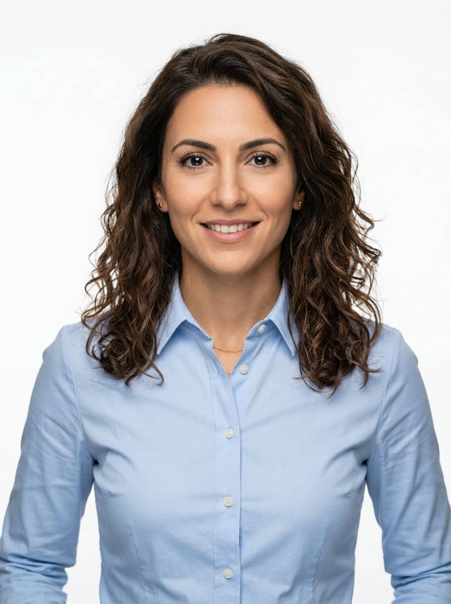 Powder Blue Shirt - Studio Pure White - woman business headshot