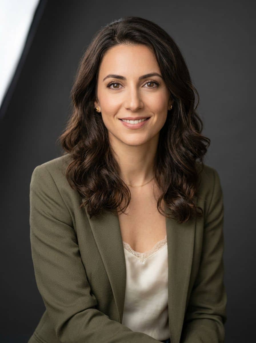 Olive Blazer Cream - Studio Dark Grey - woman business headshot