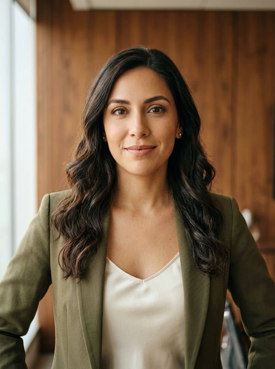 Olive Blazer Cream - Wood Paneled Wall - woman business headshot