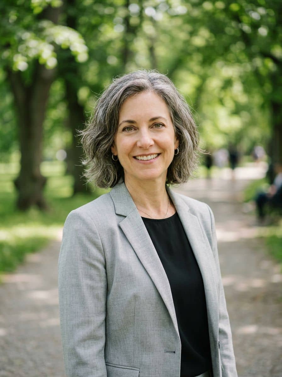 Gray Suit Shell - Park Path - woman business headshot