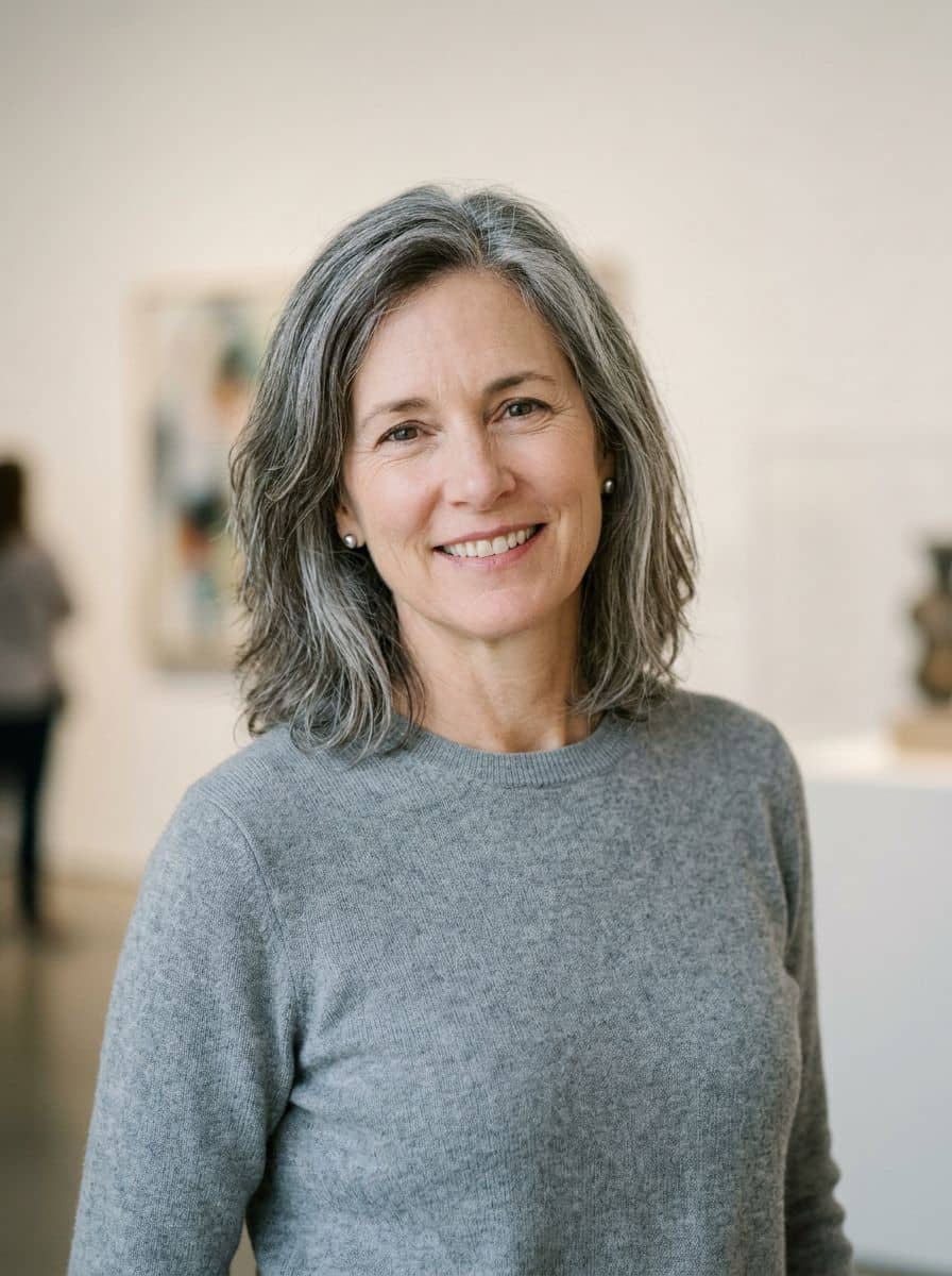 Dove Gray Knit - Museum Wall - woman business headshot