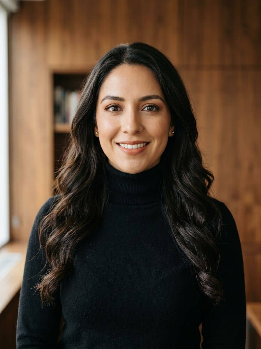 Black Turtleneck F - Wood Paneled Wall - woman business headshot
