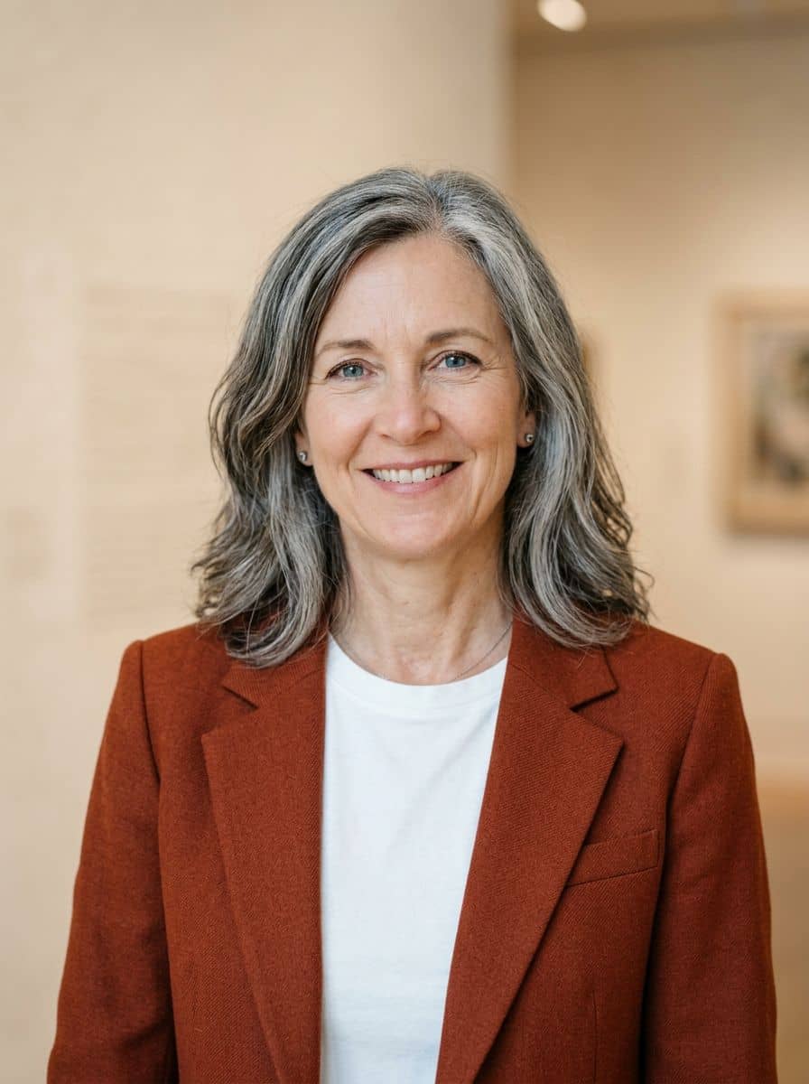Rust Blazer White - Museum Wall - woman business headshot