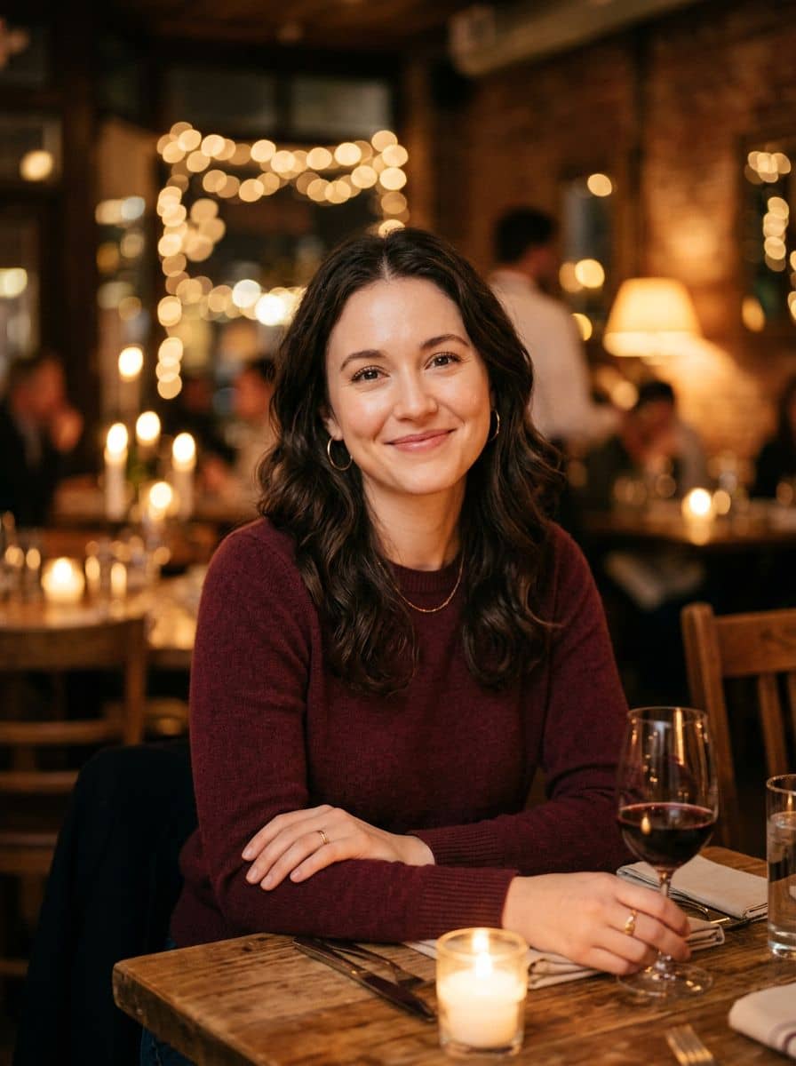 Burgundy Knit - Candlelit Rest - woman dating profile photo