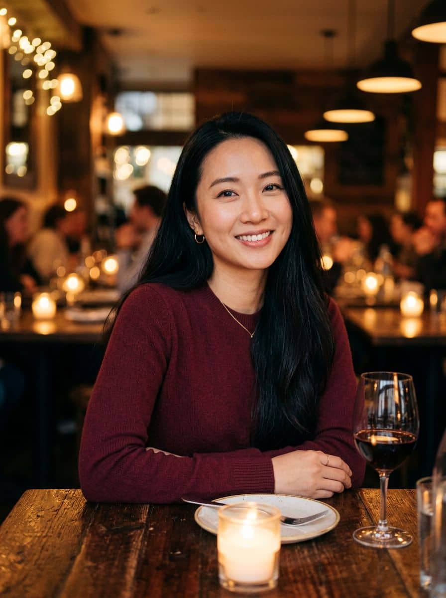 Burgundy Knit - Candlelit Rest - woman dating profile photo