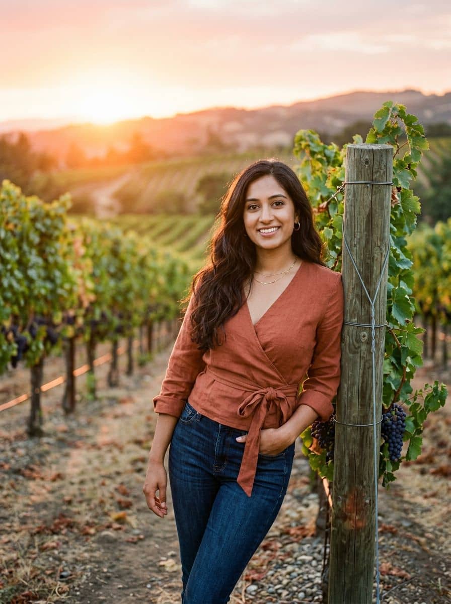 Rust Wrap Top - Vineyard Sunset - woman dating profile photo