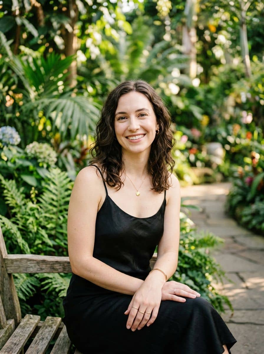 Black Slip Dress - Botanical Garden - woman dating profile photo