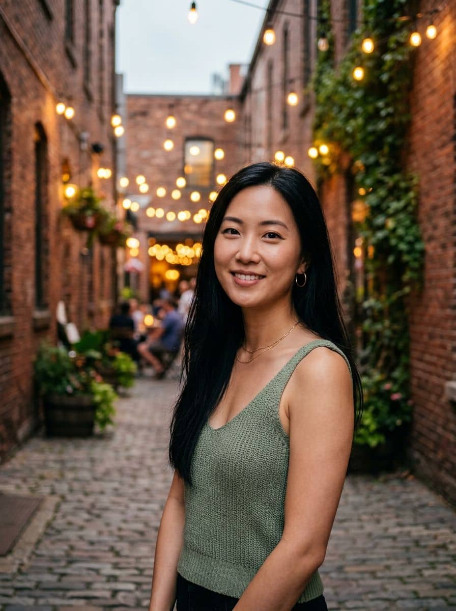 Sage Knit Tank - Brick String Light - woman dating profile photo