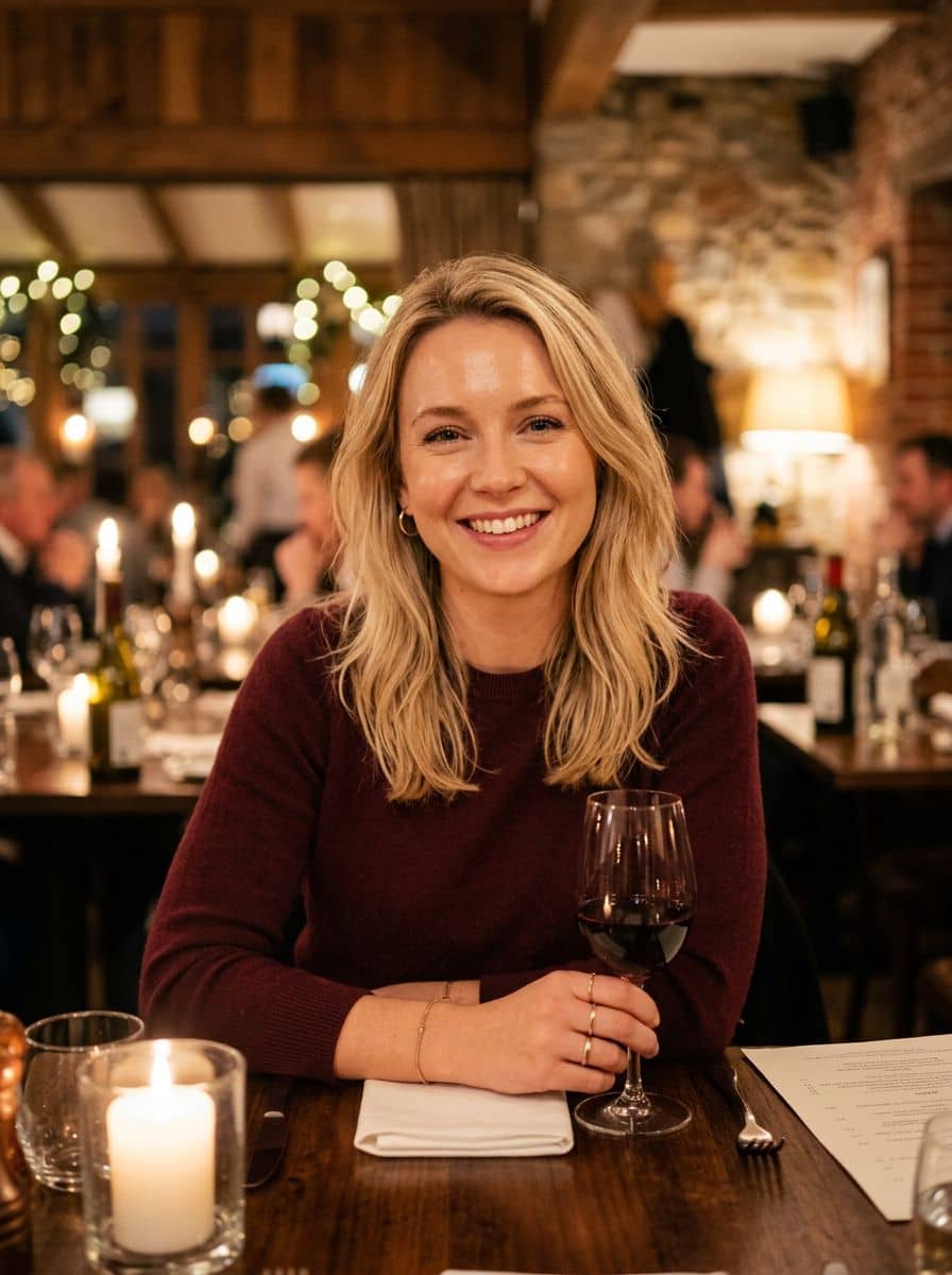 Burgundy Knit - Candlelit Rest - woman dating profile photo
