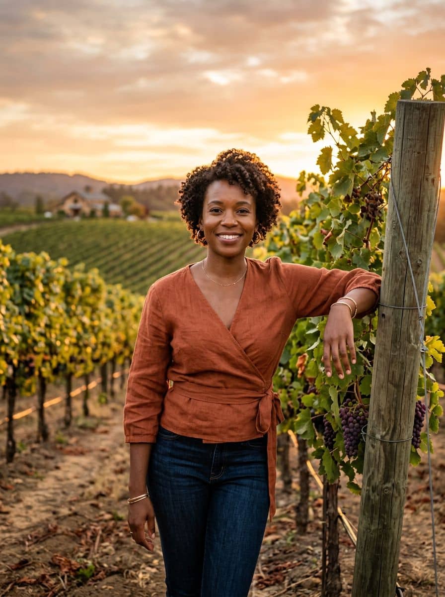 Rust Wrap Top - Vineyard Sunset - woman dating profile photo