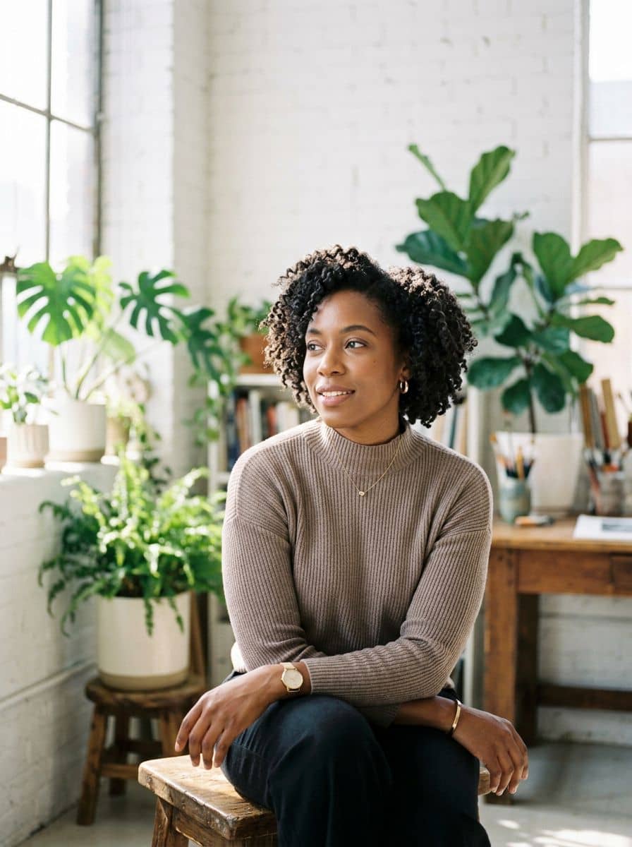 Mock Neck Knit - Creative Loft - woman social media portrait