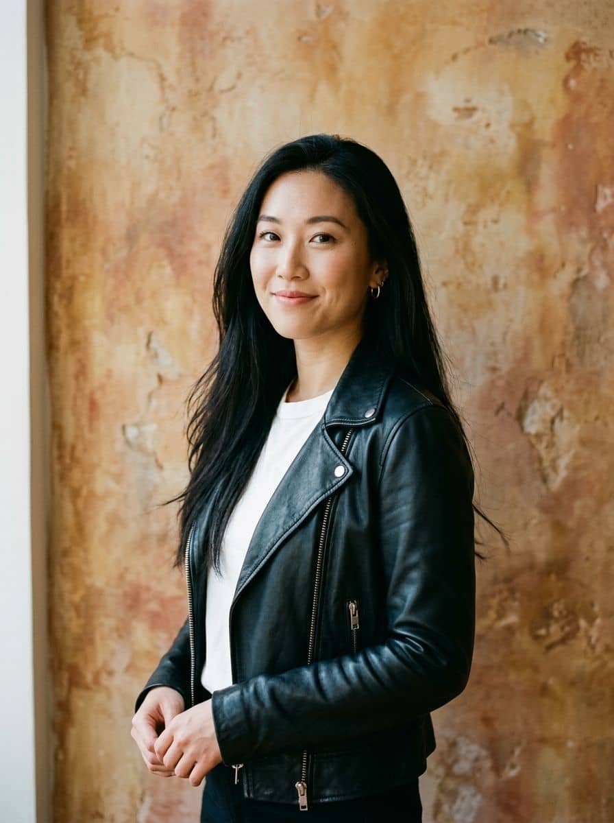 Leather Jacket - Plaster Earthy - woman social media portrait