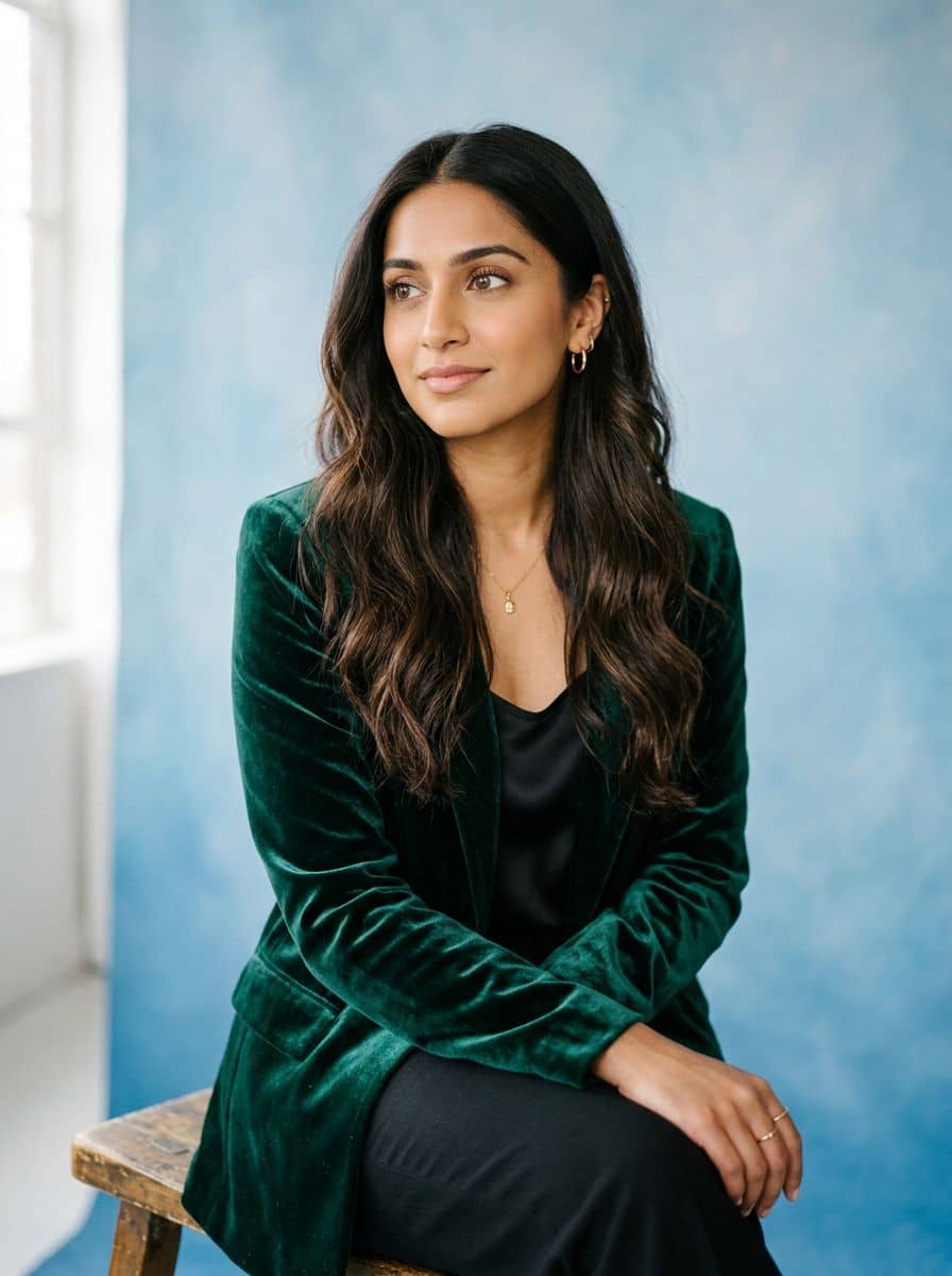 Velvet Blazer - Gradient Blue - woman social media portrait