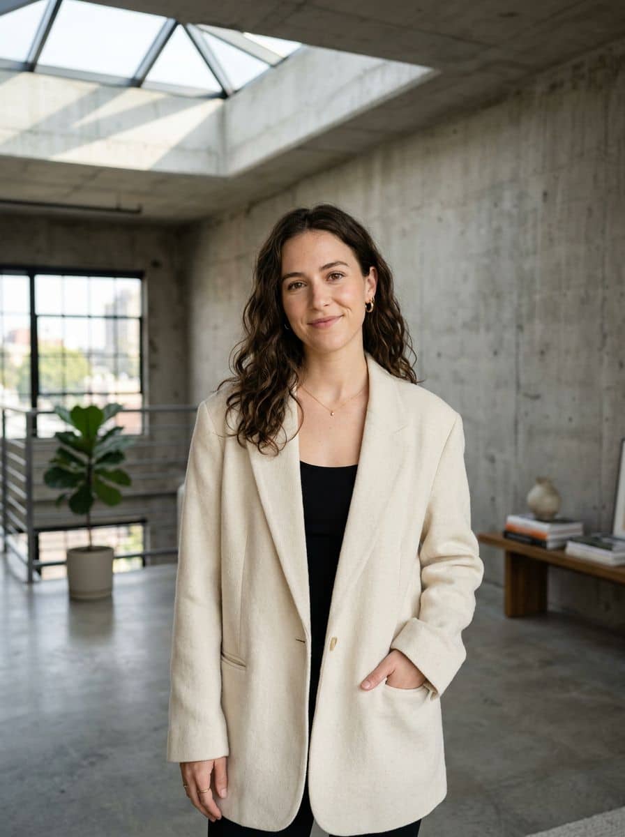 Oversized Blazer - Concrete Loft - woman social media portrait
