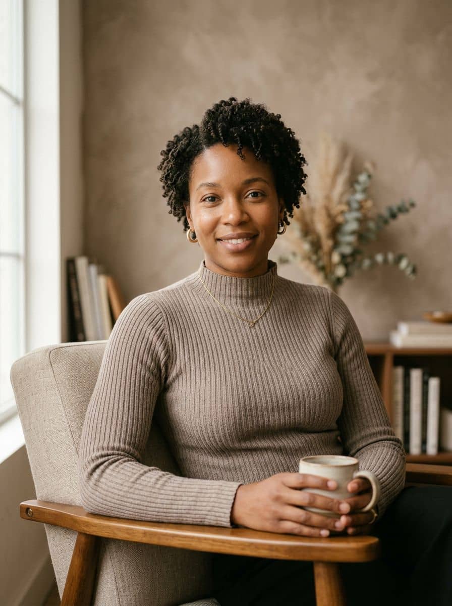 Mock Neck Knit - Editorial Warm - woman social media portrait