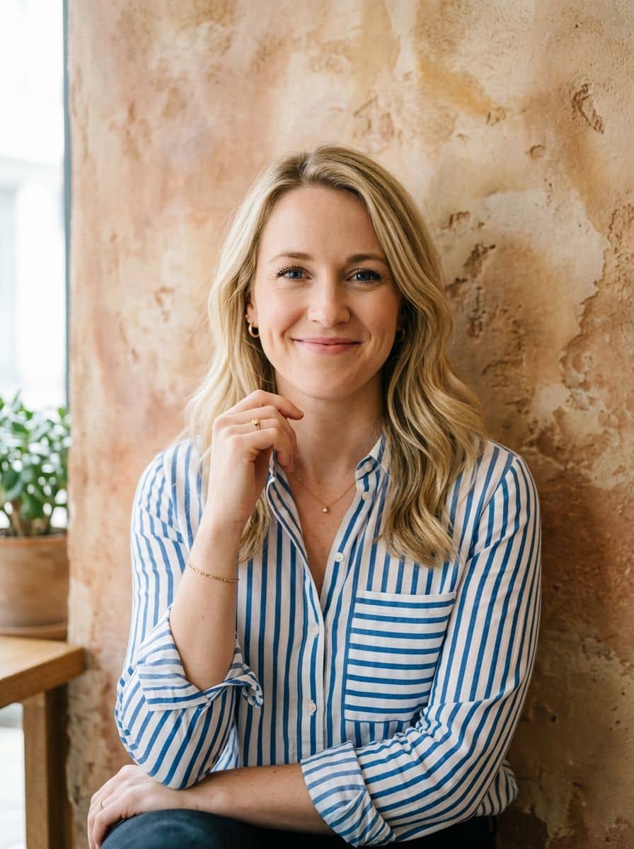 Striped Shirt - Plaster Earthy - woman social media portrait