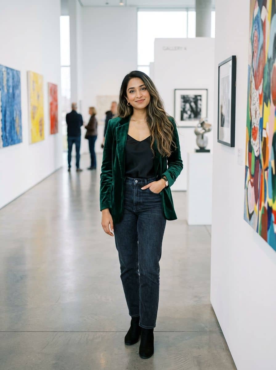 Velvet Blazer - Gallery White - woman social media portrait