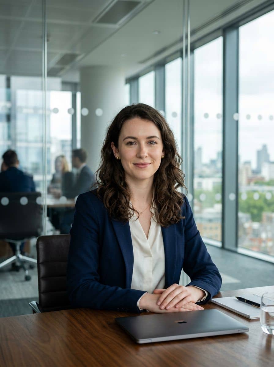 Navy Blazer Blouse - Glass Boardroom - woman business headshot