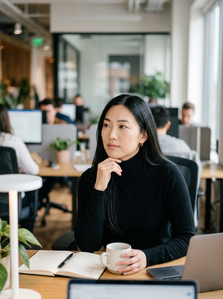 Black Turtleneck - Open Plan Office - woman business headshot