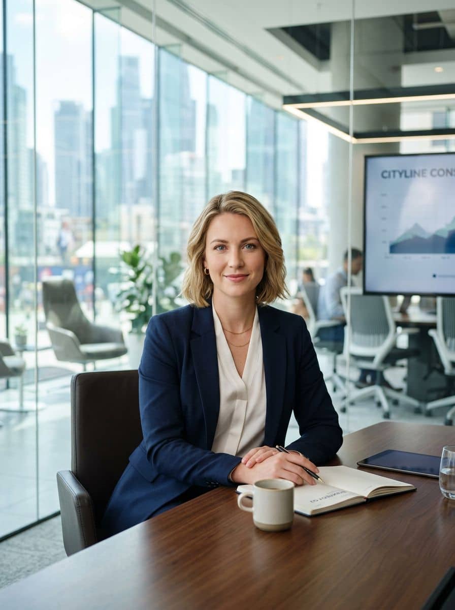 Navy Blazer Blouse - Glass Boardroom - woman business headshot