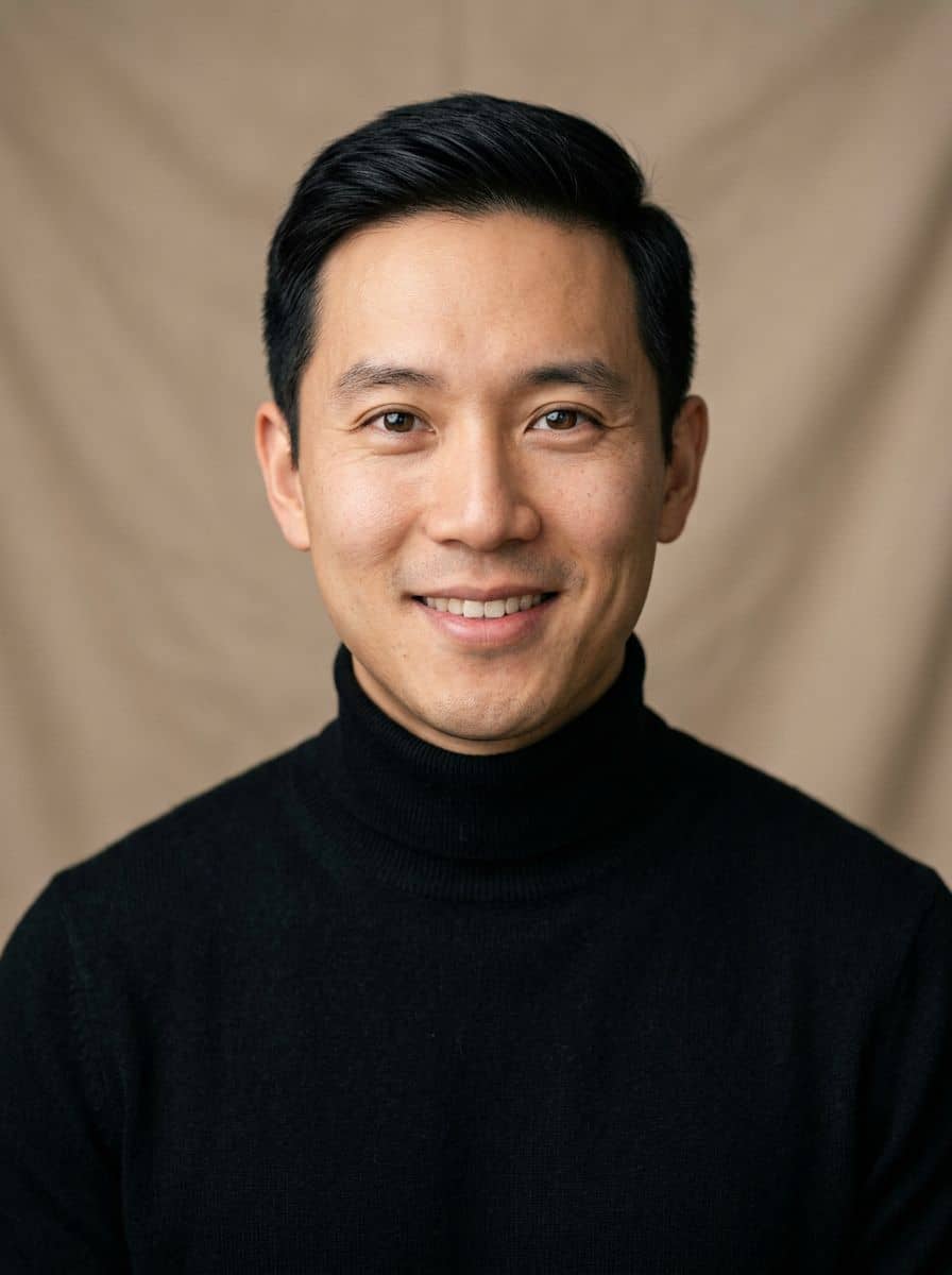 Black Turtleneck - Studio Warm Beige - man business headshot