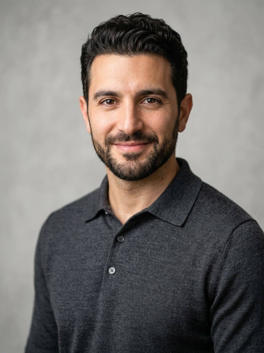 Charcoal Knit Polo - Studio Light Gray - man business headshot