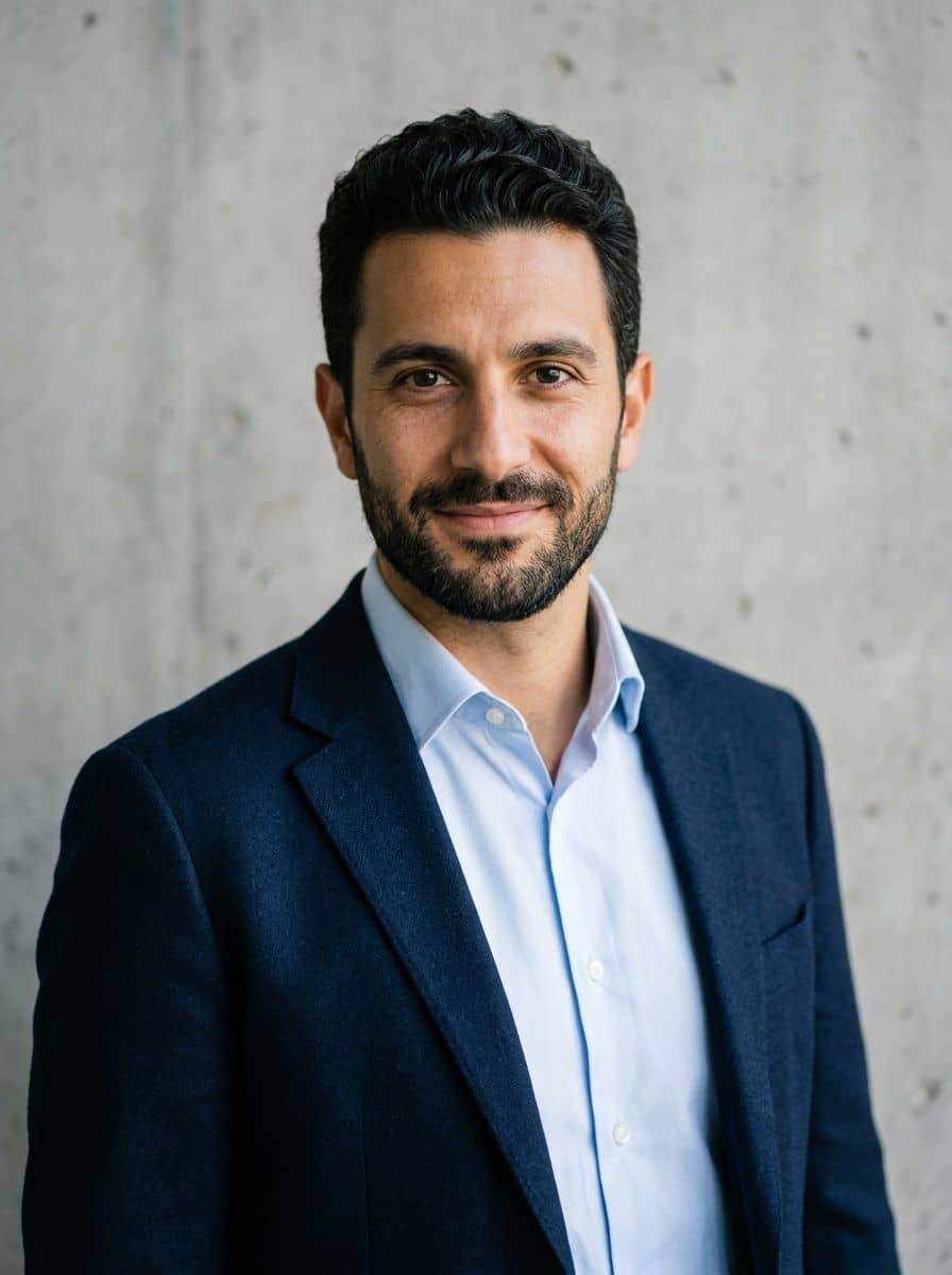 Navy Blazer Blue - Concrete Wall - man business headshot