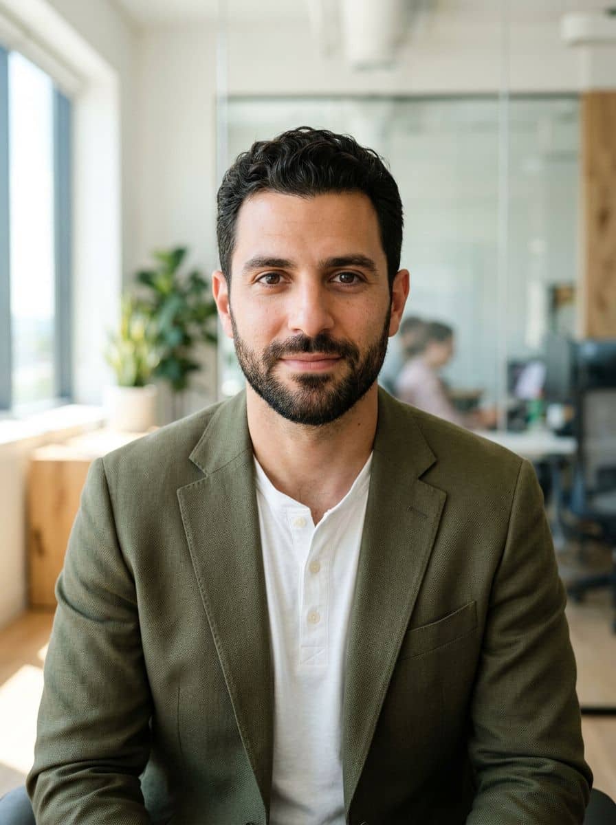 Olive Blazer Henley - Office Bright - man business headshot