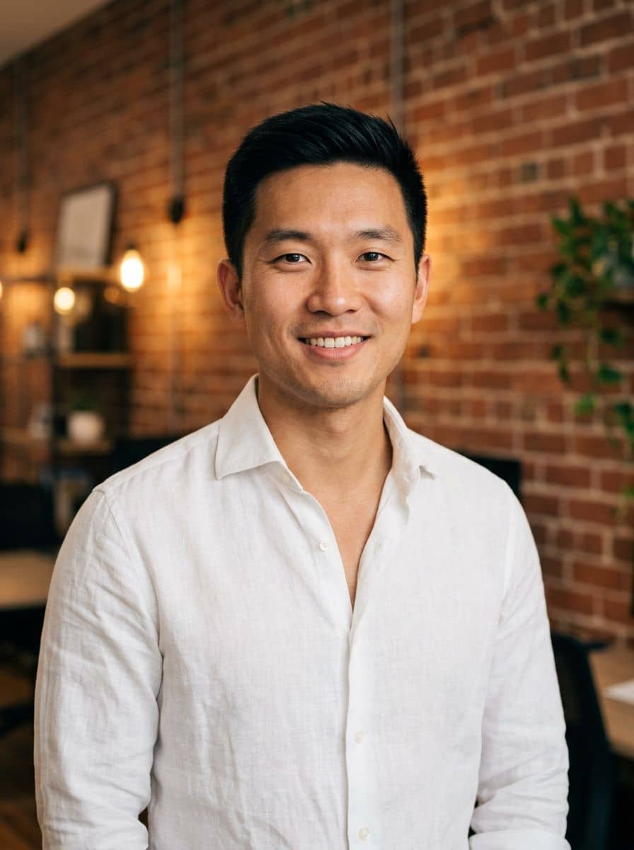 White Linen Open - Brick Wall - man business headshot