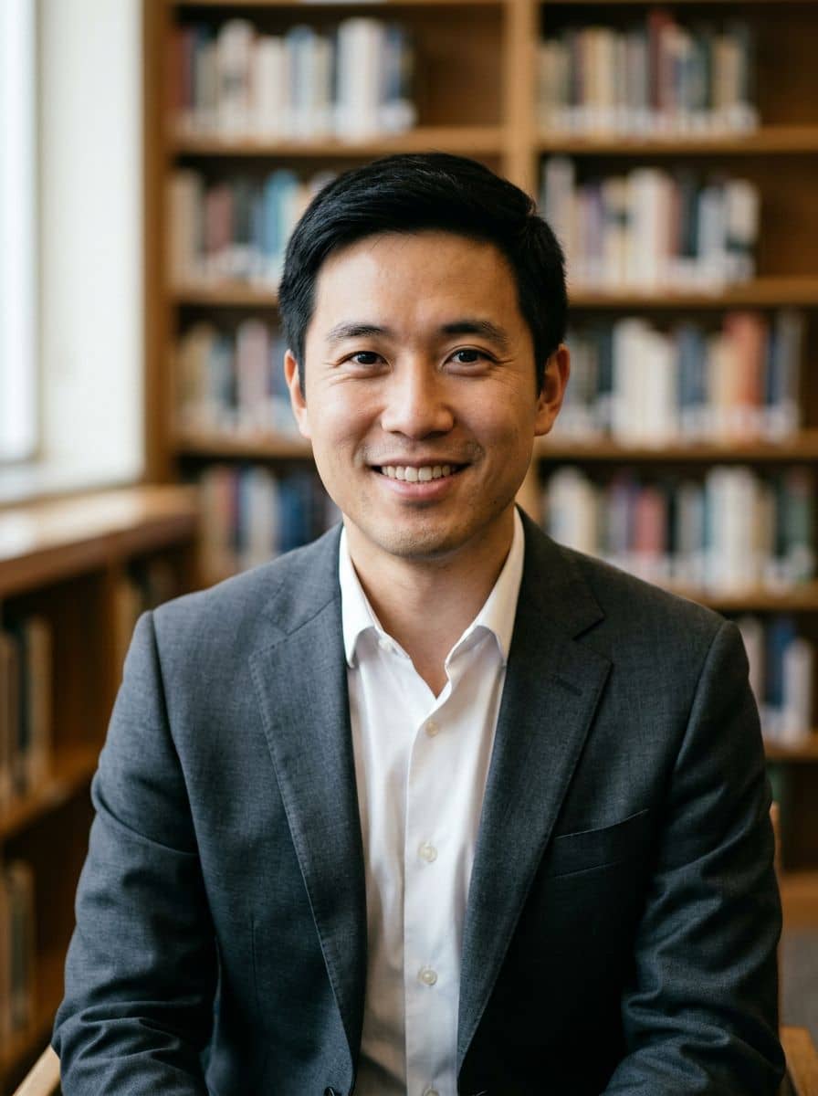 Dark Gray Suit - Library - man business headshot